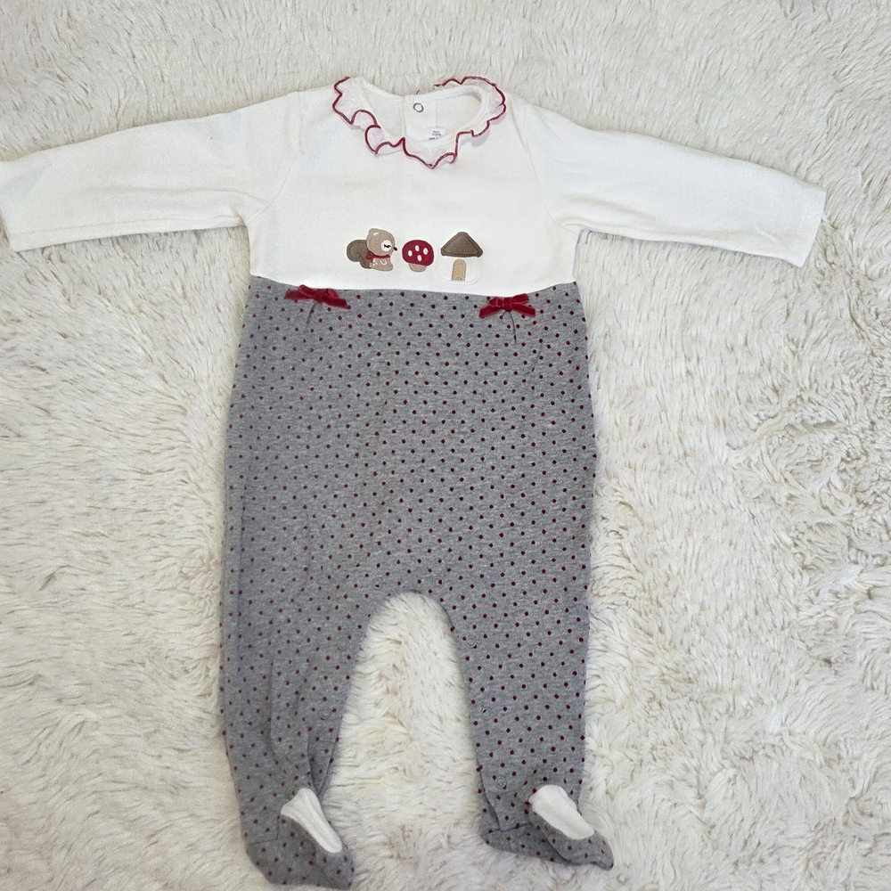 Mayoral White and Gray Kids Footie with Red Accents